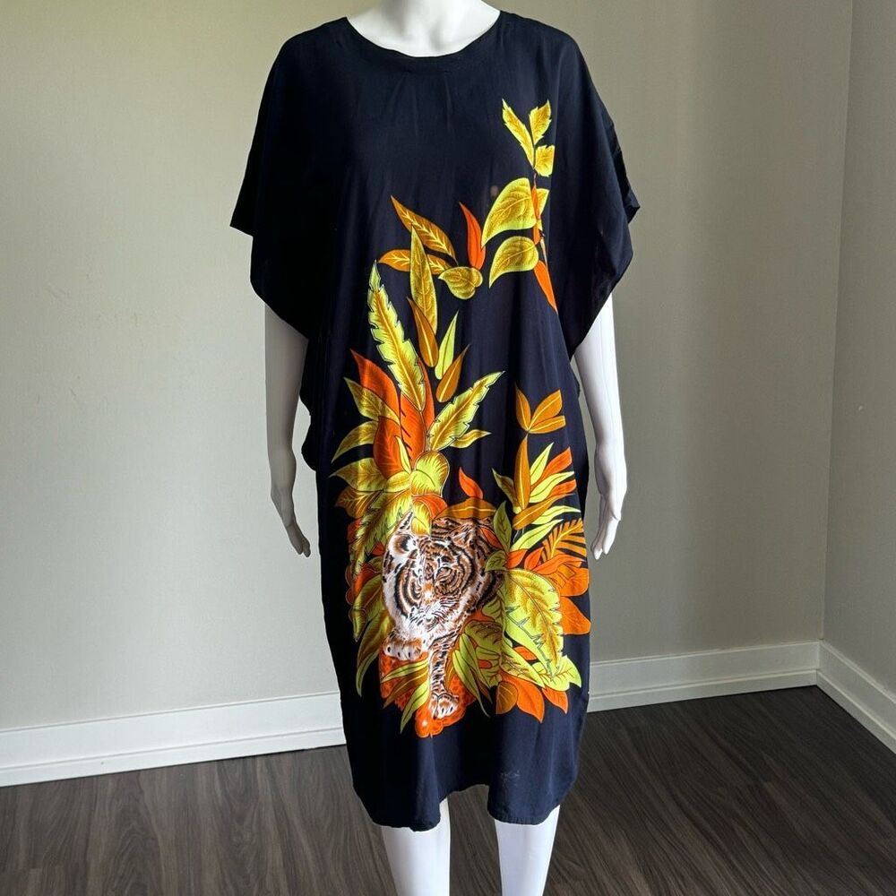 Vintage MuMu Kaftan Tiger Jungle Print Hawaiian Dress